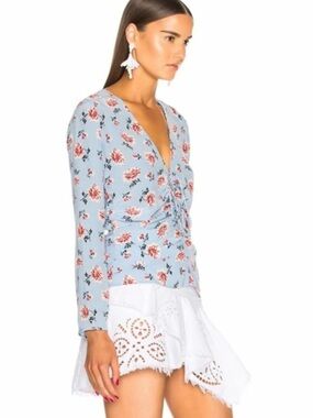 VERONICA BEARD Maisle Sky Blue Floral Silk Crepe de Chine Blouse Sky Blue Size 4